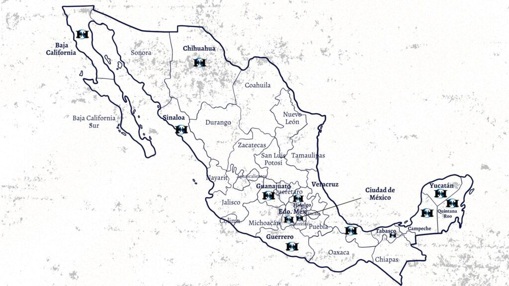 Nuestras Válvulas de alivio, conexiones de fofo, tubería, alcantarillado y de más materiales para redes de agua potable y alcantarillado, se encuentran en diversos estados de la republica.